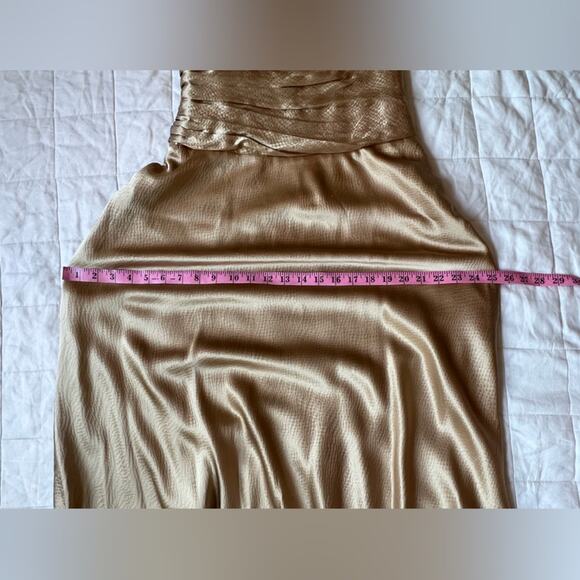 Laundry by Shelli Segal 100% Silk Gold Gathered Drop Waist Formal Maxi Dress- 4 - Picture 15 of 16